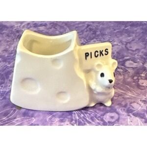 Schmid Mouse Cheese Toothpick Holder Figurine 2 Inch Vintage Kitchen